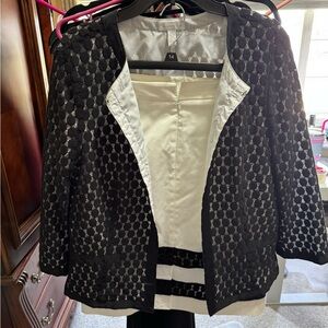 Charter Club Black and White Blazer and matching white skirt with lace overlay